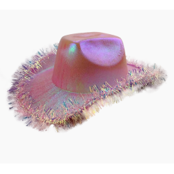 Cowboy Hat with Pink Glitter Space and Tinsel Trim