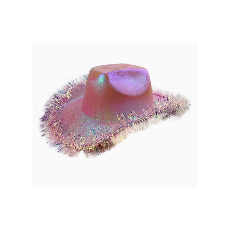 Cowboy Hat with Pink Glitter Space and Tinsel Trim