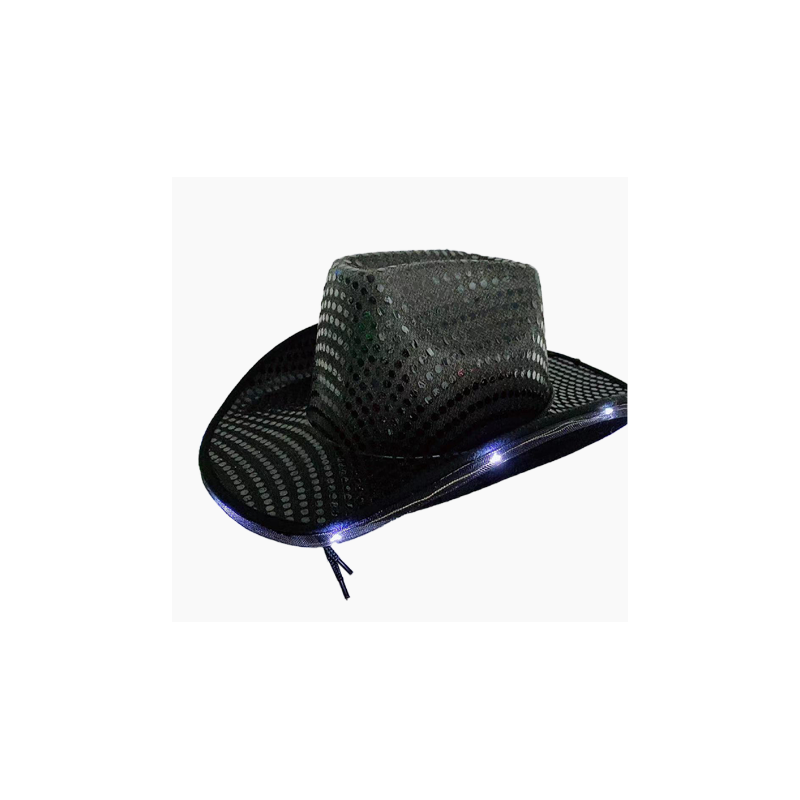 Adult Black Light Up Sequin Cowboy Hat